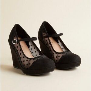 Polka Dot Mesh Wedge Heels